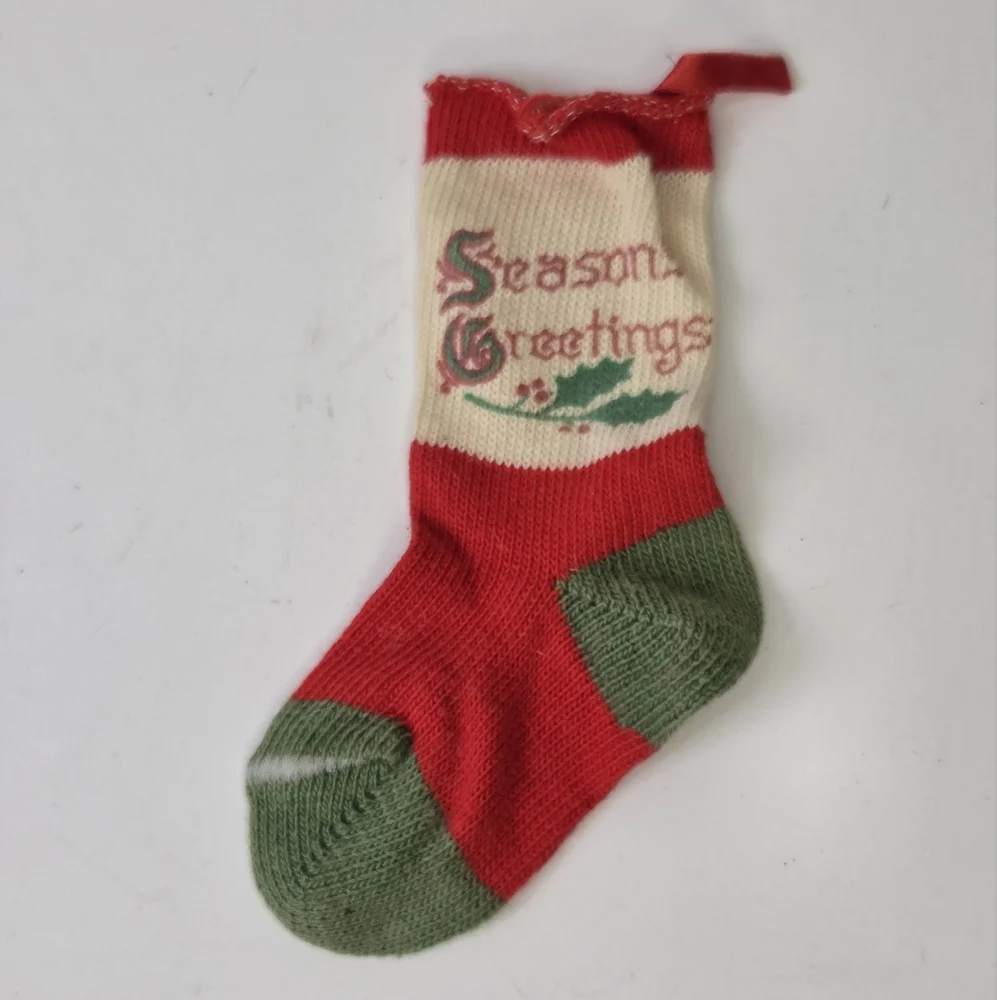 Vintage‎ Flocked Santa And Mrs Claus Dancing Ornaments Checkered Apron Glasses